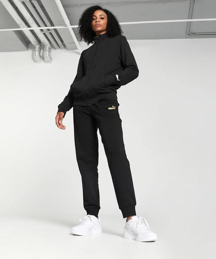 Puma Women's ESS+ Metallic Pants FL Knitted Pants S Puma Schwarz-goldene Folie, S Puma Schwarz-golde