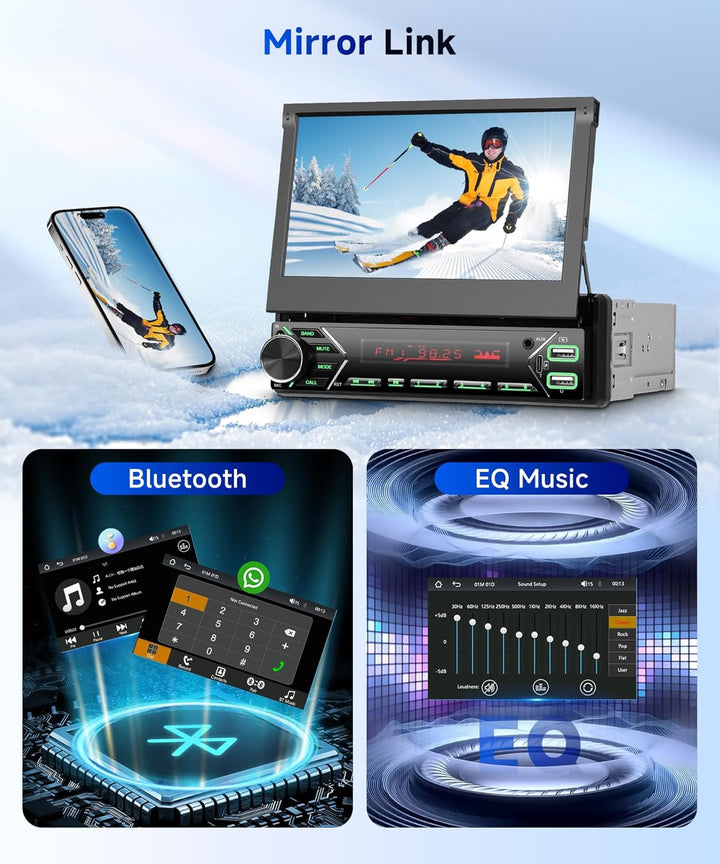 Hodozzy DAB Autoradio 1 Din Wireless Carplay Android Auto mit Automatisch Einziehbarem 7 Zoll Bildsc