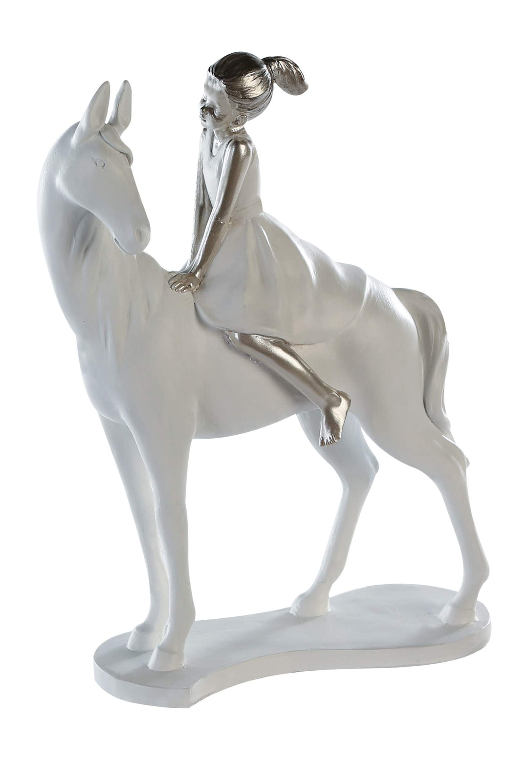 Casablanca Deko Figur - Girl on Horse 25 cm weiss Silber - Mädchen auf Pferd Skulptur - Höhe 25 cm H