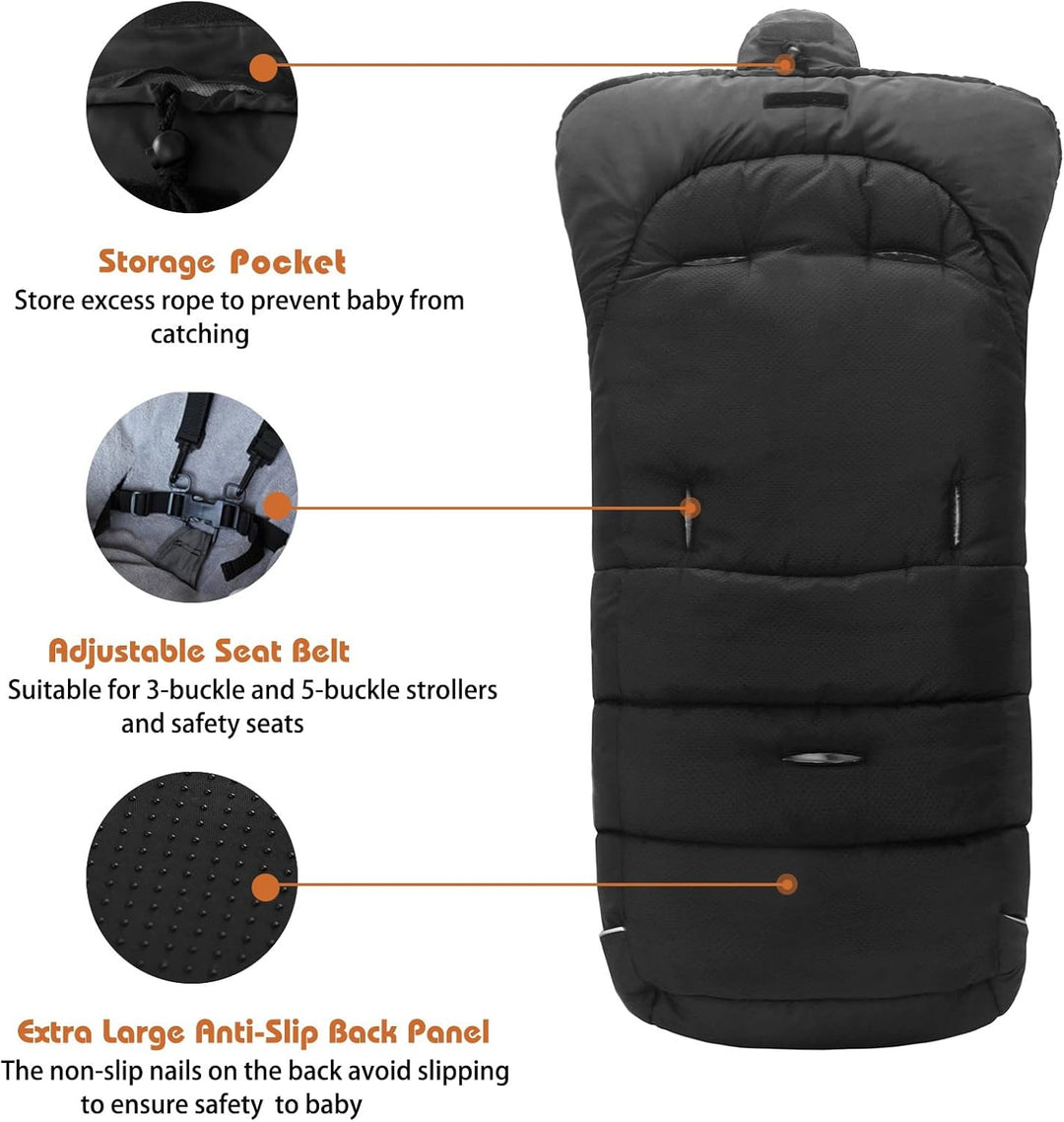 Fusssack Babyschale für Kinderwagen Buggy Universal Winter Baby Schwarz 102X54CM, Schwarz 102X54CM