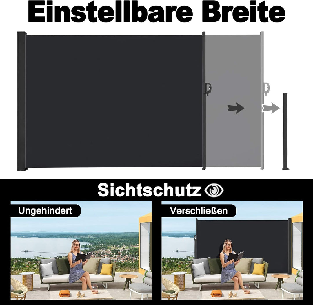YUENFONG Sichtschutz Garten Seitenmarkise Windschutz Sonnenschutz Zaun Markisenstoff Ausziehbar Mark