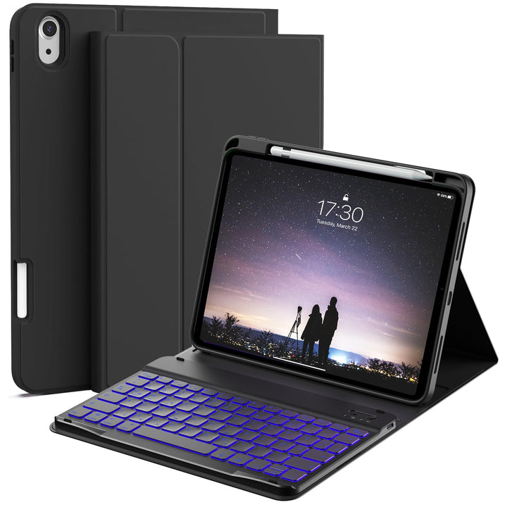 Tastatur mit Hülle für iPad 11./10. Generation 2025 2022, Schwarz, Schwarz