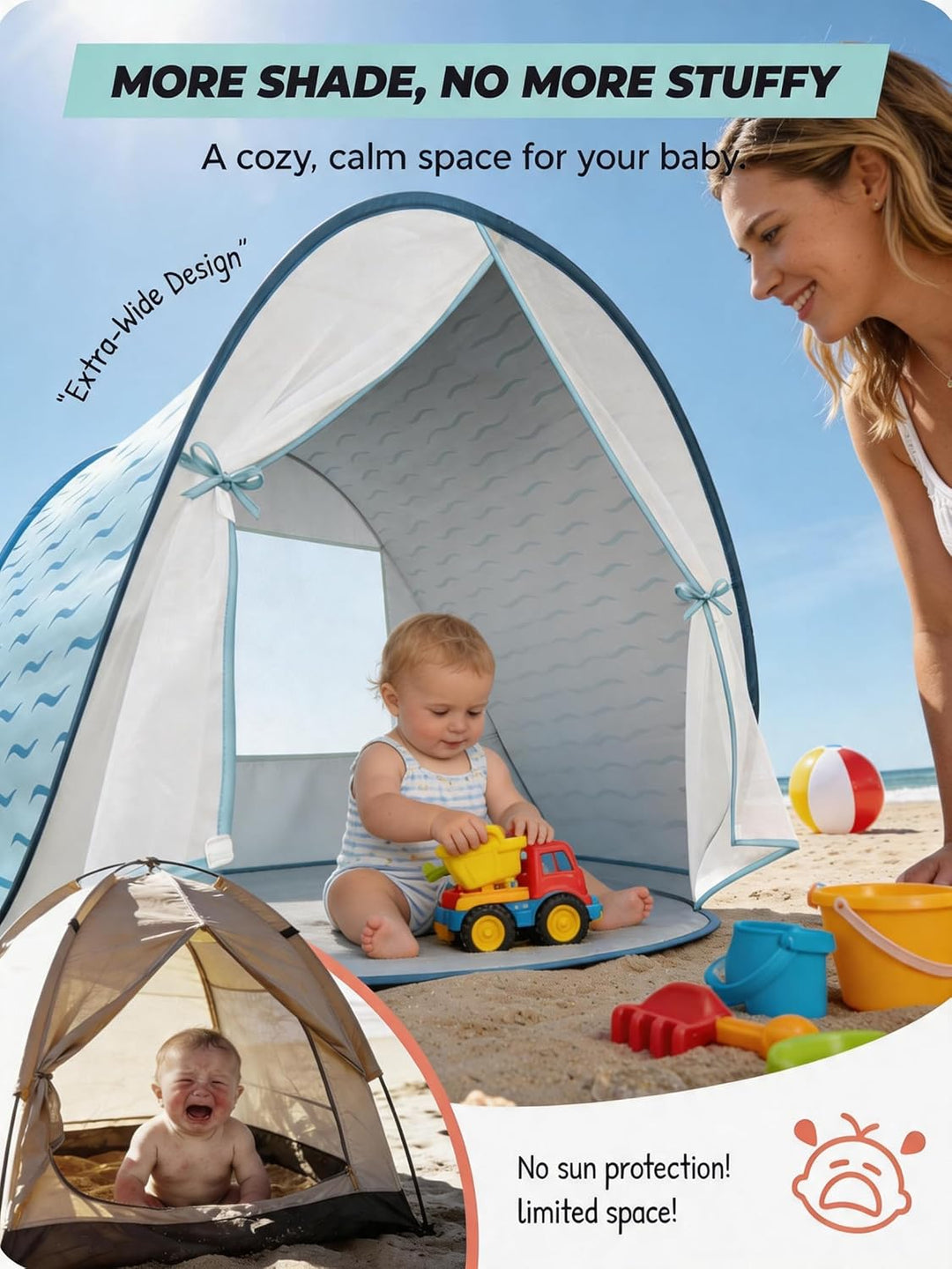 Strandmuschel Baby mit UV-Schutz UPF 50+, Pop-Up Strandzelt für Kinder & Babys, Automatischer Aufbau
