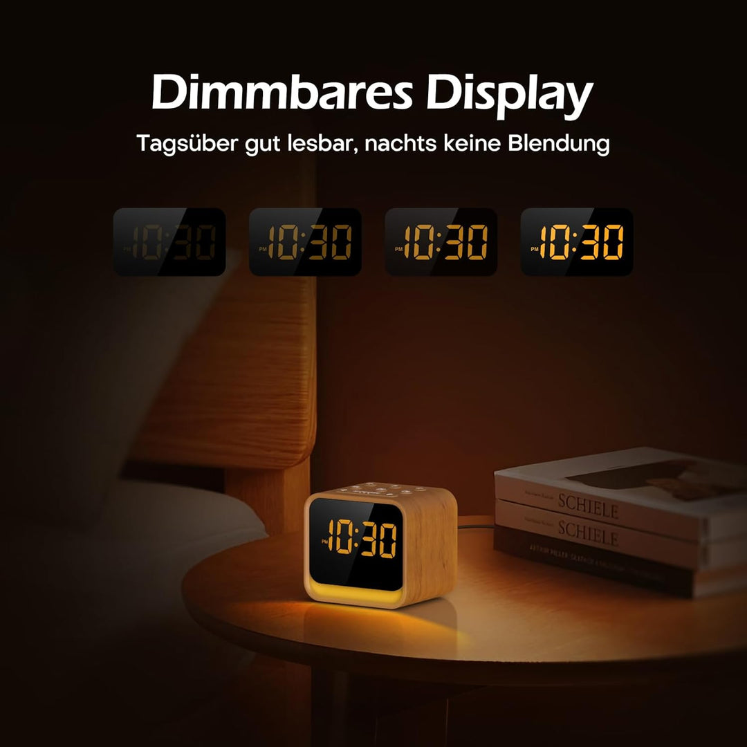 REACHER Radiowecker für das Schlafzimmer, Digitale FM Radiouhr mit Weissrausch-Soundmaschine, 9 Alar