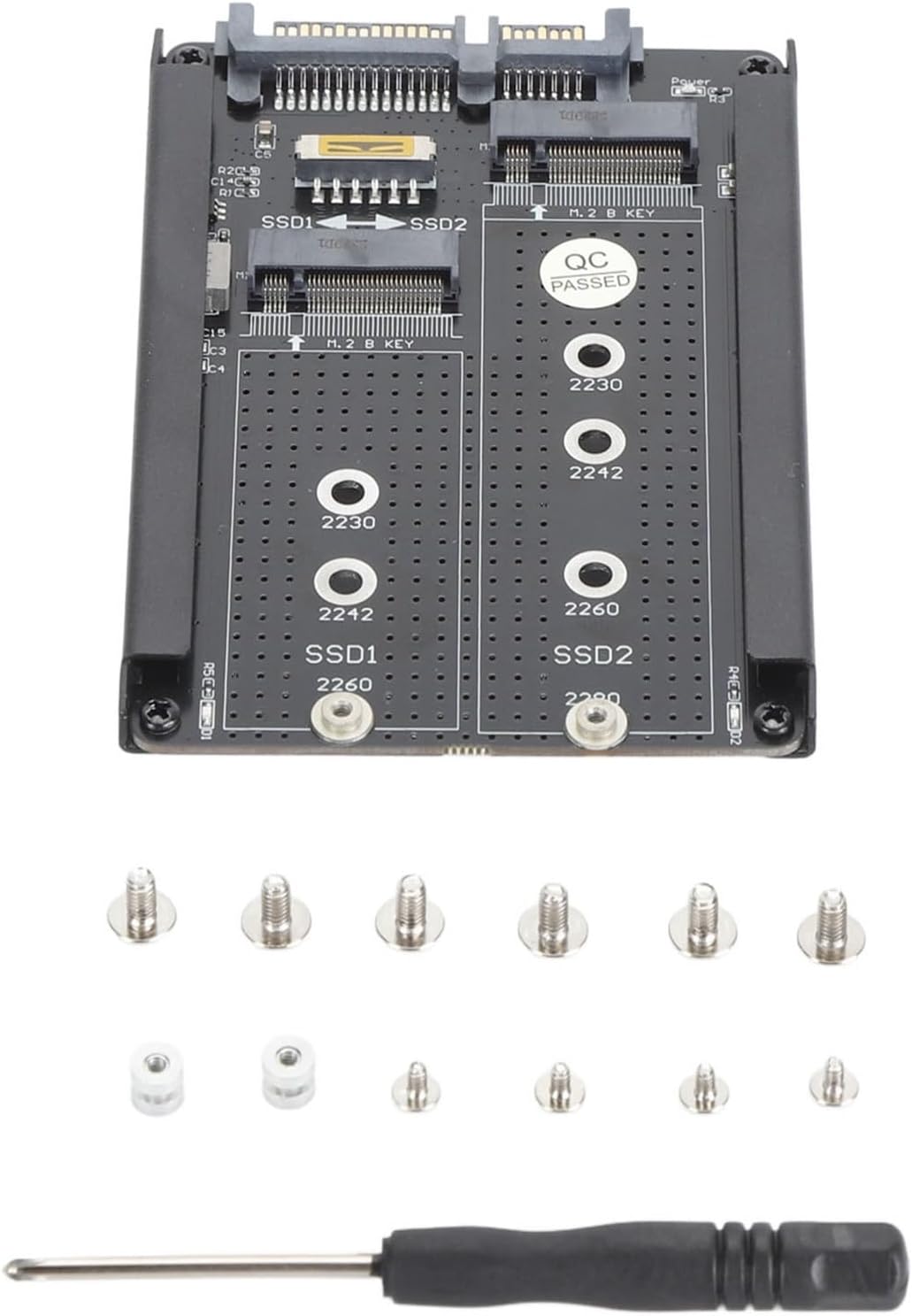Elprico M.2 SSD auf 2,5 Zoll SATA Adapterkarte, Dual NGFF B M Key M.2 SSD Karte, 2,5 Zoll SATA Combo