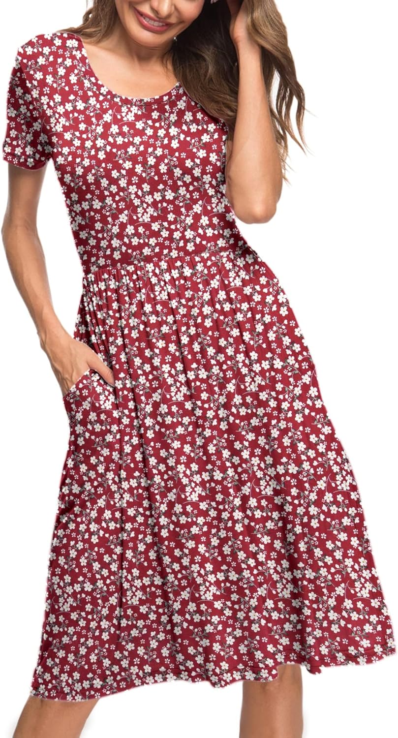 AUSELILY Damen Kleider Sommer Sommerkleider Knielang Kurzarm Empire Freizeitkleid Schicke Shirtkleid