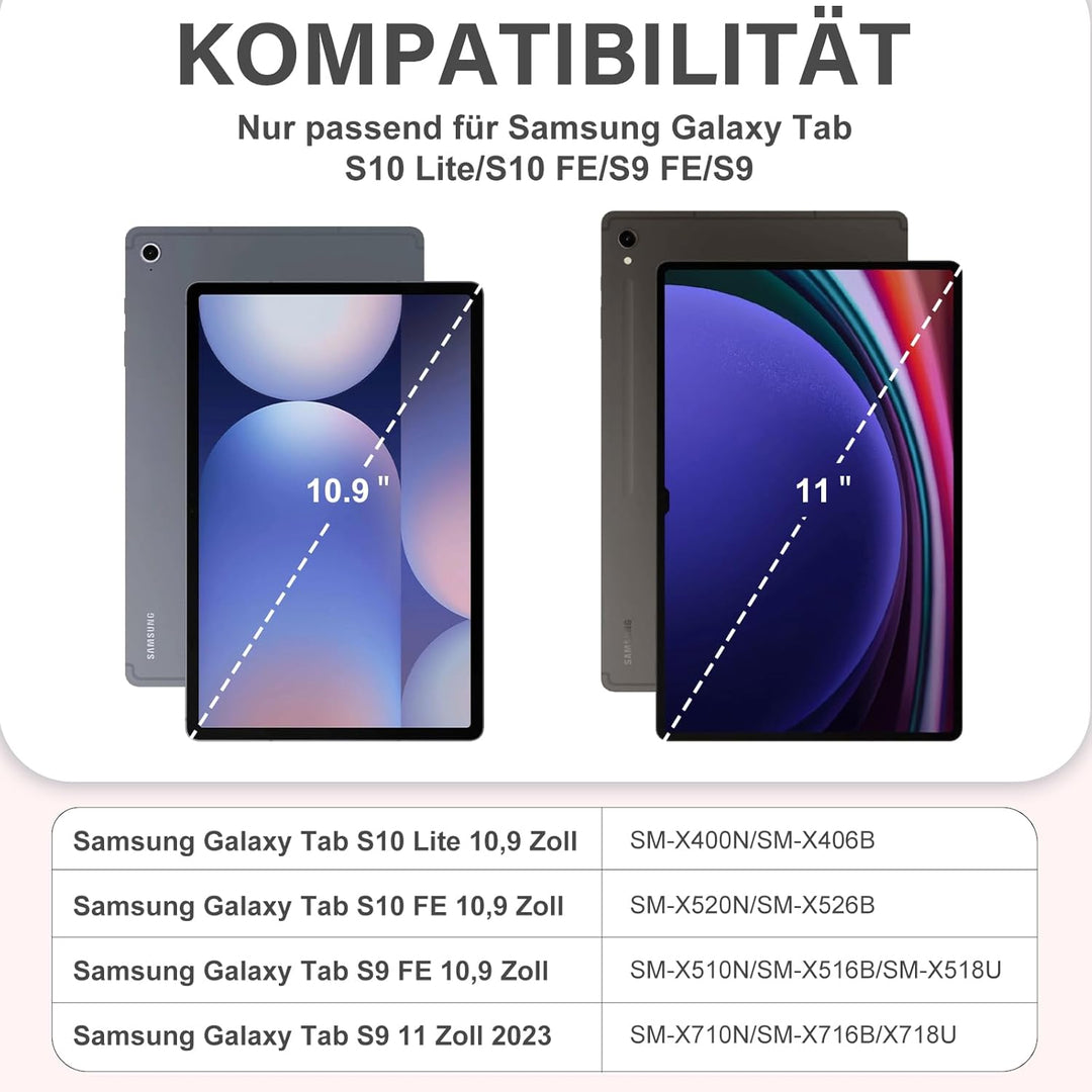 Vobafe Tastatur Hülle für Samsung Galaxy Tab S10 Lite/S10 FE/S9 FE 10.9 Zoll/Tab S9 11 Zoll, 7-Farbe