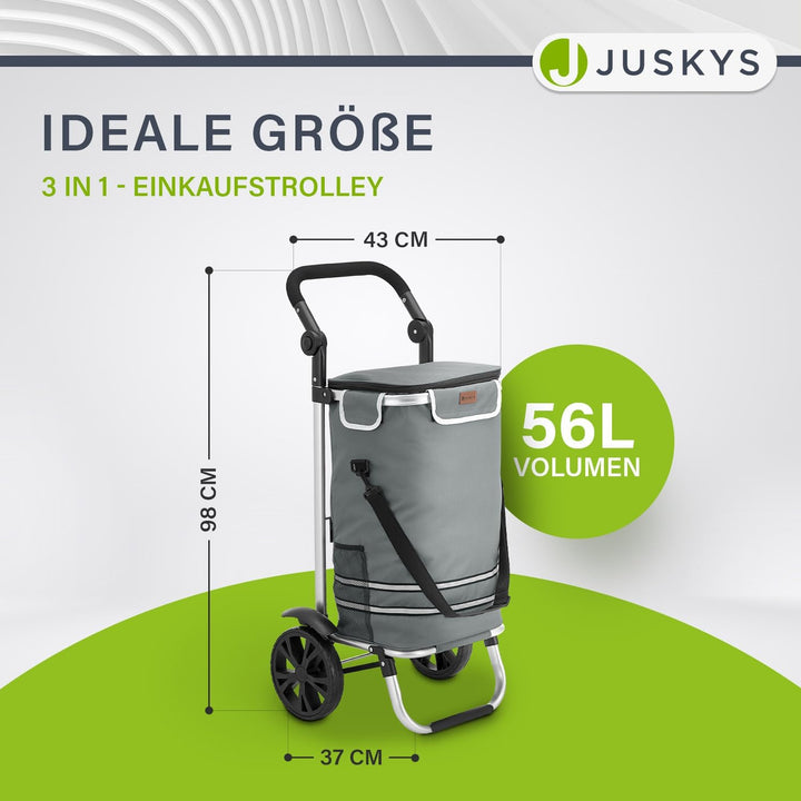 Juskys Einkaufstrolley 3in1 mit 2 Rollen für Shopping - 56 L Tasche abnehmbar - Trolley klappbar & m