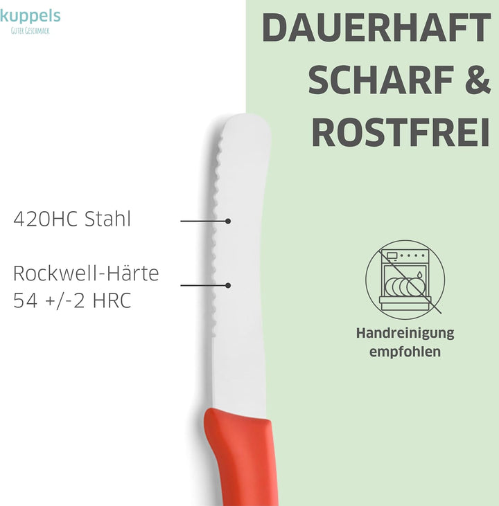 Kuppels Frühstücksmesser-Set 3-tlg, Wellenschliff-Klingen, Rot, Solingen | Tomatenmesser, Brötchenme