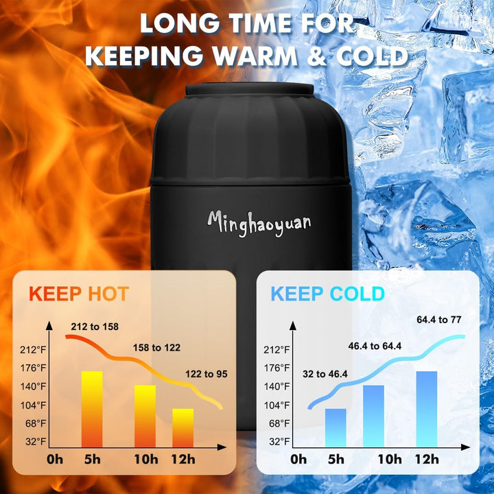 Thermobehälter für Essen, 600ml Edelstahl Thermobecher Essen mit Löffel, 100% auslaufsicher, Warmhal