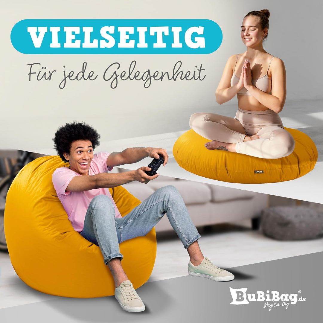 BuBiBag 2in1 Sitzsack L - XXL mit Füllung für Kinder &amp; Erwachsene, Gaming Beanbag &amp; Bodenkissen für