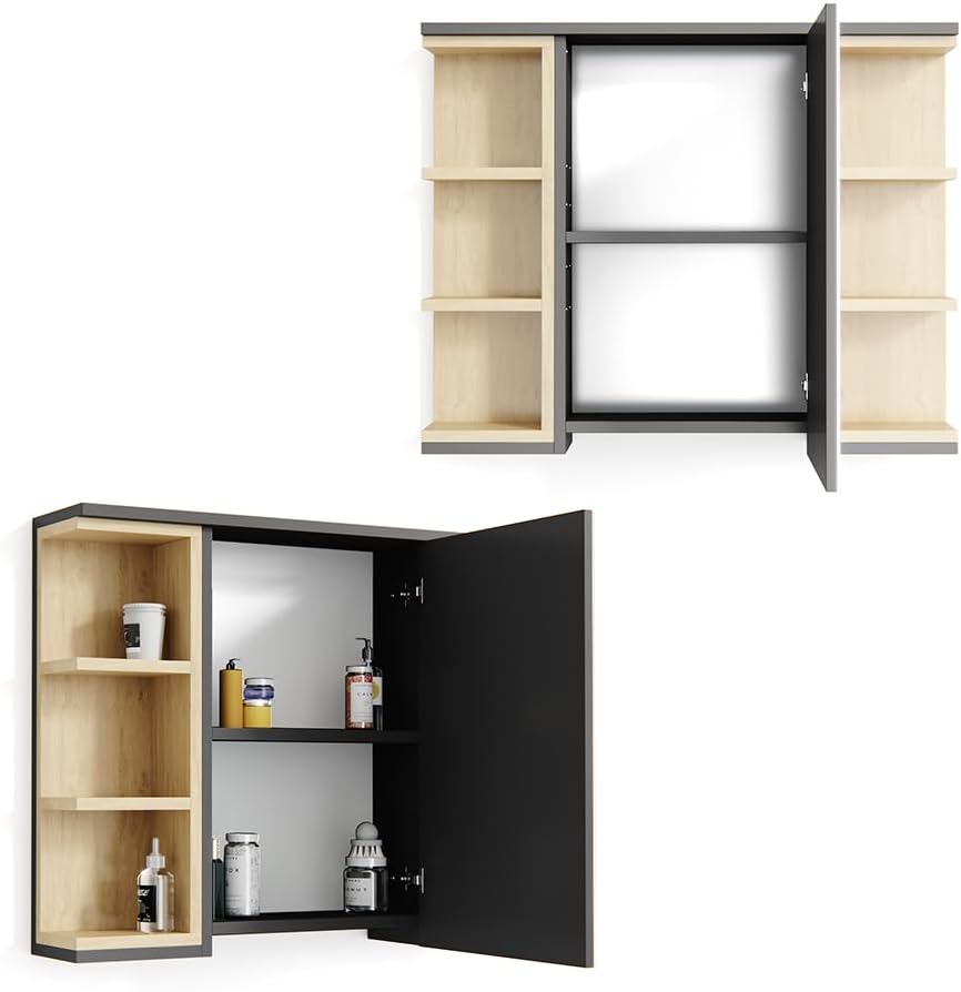 Vicco Bad Spiegelschrank Aquis, Anthrazit/Sonoma, 79 x 64 cm Anthrazit Spiegelschrank, Anthrazit Spi