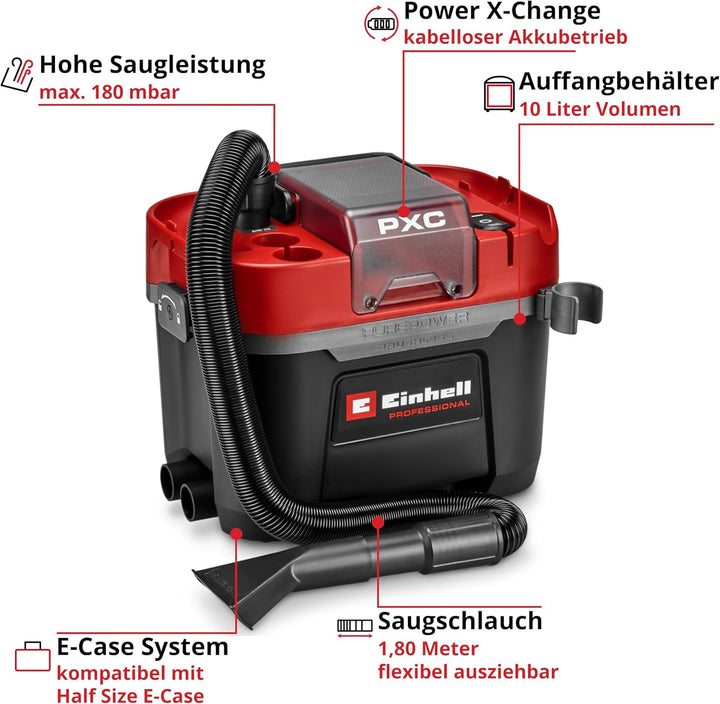Einhell Professional Akku-Nass-Trockensauger TP-VC 18/10 Li BL L-Solo Power X-Change (18 V, Brushles