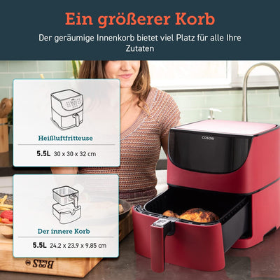 COSORI Heissluftfritteuse 5,5L XXL Rot Friteuse Heissluft Fritteusen Air Fryer mit Digitalem LED-Tou