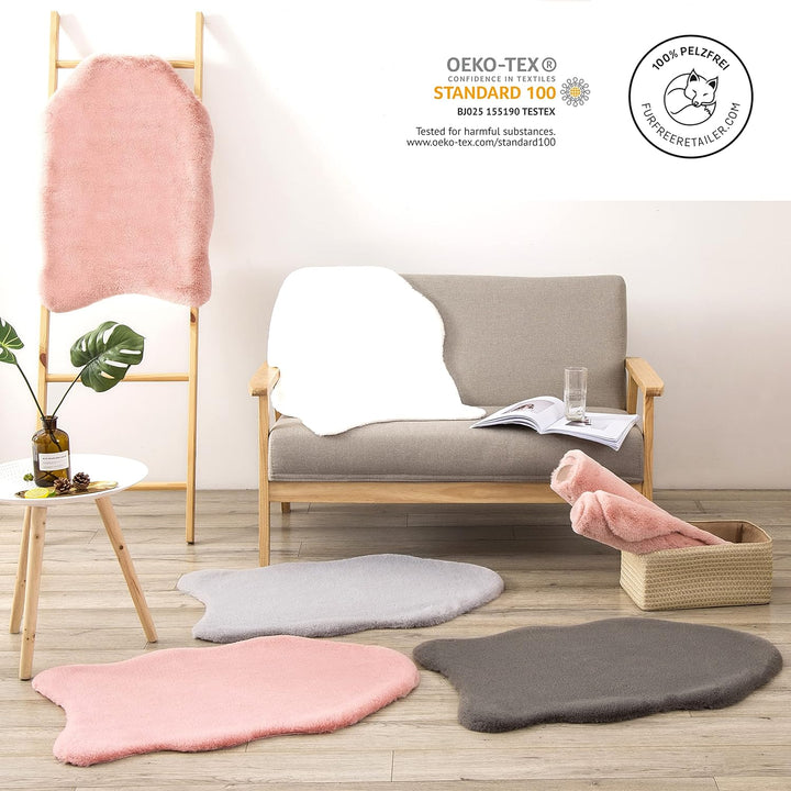 Teppich Wölkchen Fellteppich Kunstfell Teppich Waschbar, Hasenfell Imitat, Kaninchenfell, Kurzfell |