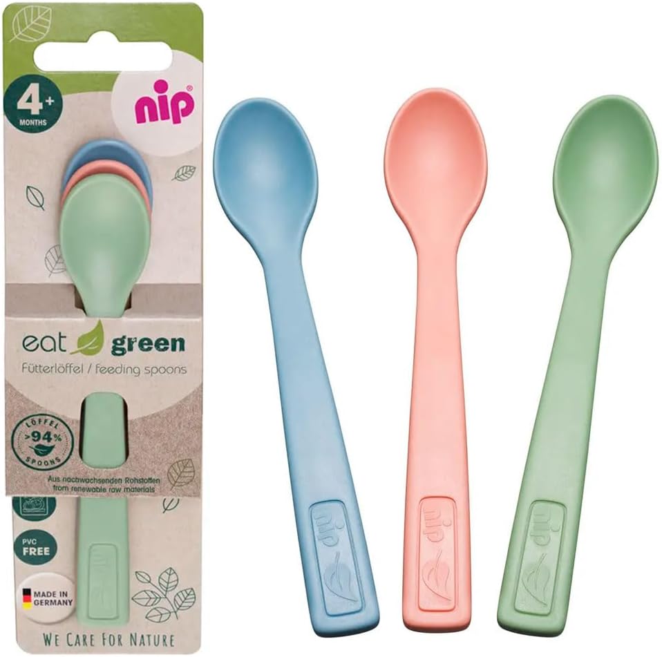 NIP Eat Green Geschirrset ab 4. Monat, 2 Teller, 2 Breischale, 3 Eat Green öko bio Babylöffel,Spülma