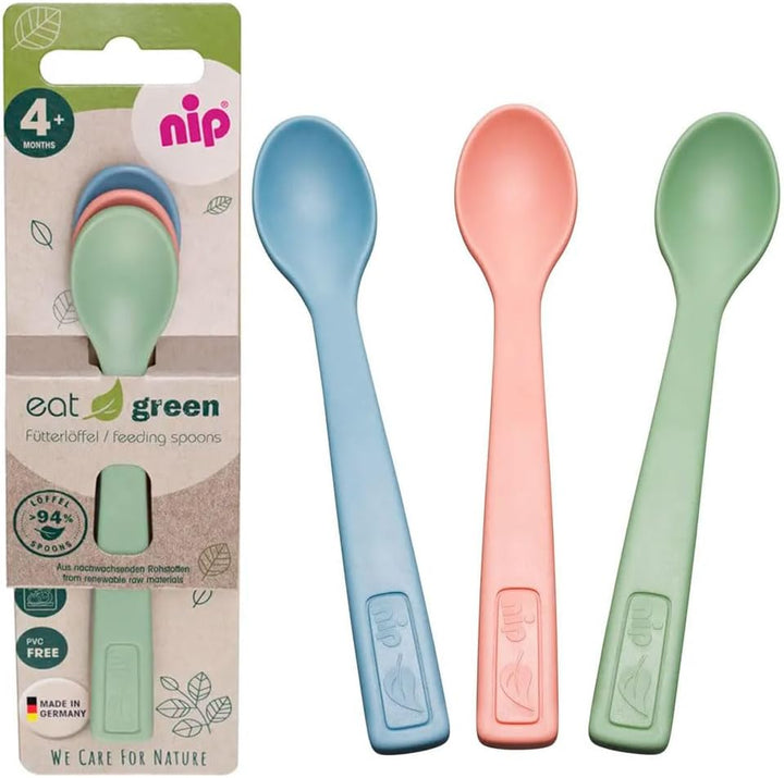 NIP Eat Green Geschirrset ab 4. Monat, 2 Teller, 2 Breischale, 3 Eat Green öko bio Babylöffel,Spülma