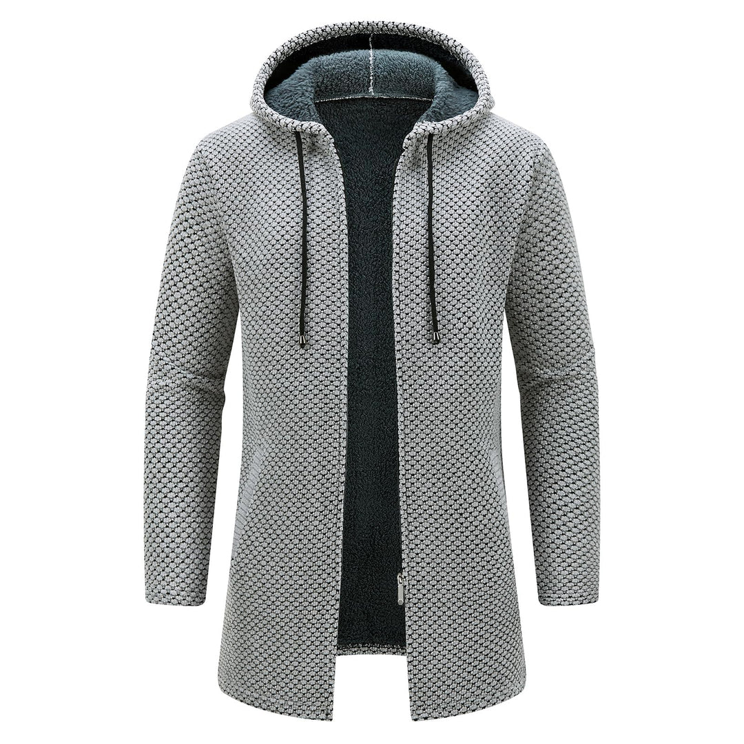 KUDORO Strickjacke Herren Cardigan Lang Trachtenjacke Kapuze mit Kapuze Gestrickt Pullover Hoodie Wi