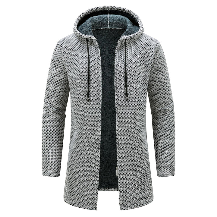 KUDORO Strickjacke Herren Cardigan Lang Trachtenjacke Kapuze mit Kapuze Gestrickt Pullover Hoodie Wi