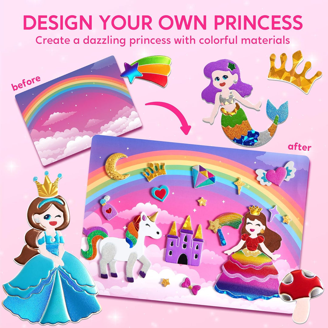 Klever Kits Prinzessinnen-Folienkunst-Set für Kinder – Bastelbedarf, sauberes Malen, Folien-Schaumst
