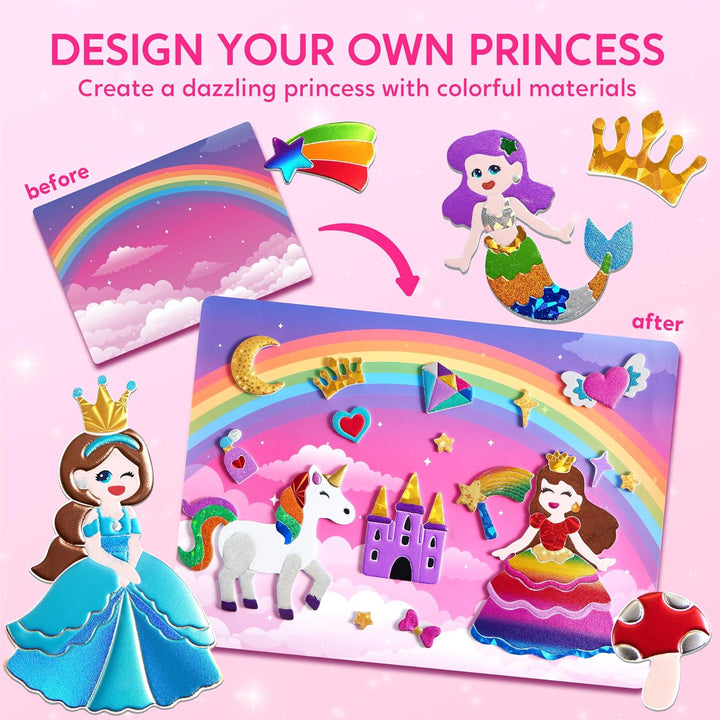 Klever Kits Prinzessinnen-Folienkunst-Set für Kinder – Bastelbedarf, sauberes Malen, Folien-Schaumst