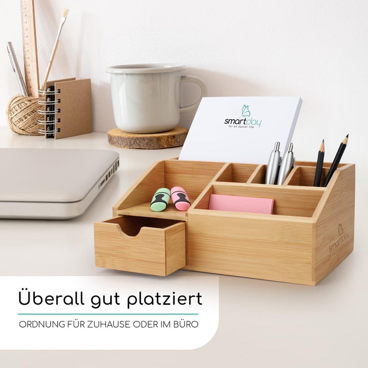 Schreibtisch-Organizer aus Holz mit Schublade - Stiftebox, Schreibtischablage Büro Organizer I Ablag