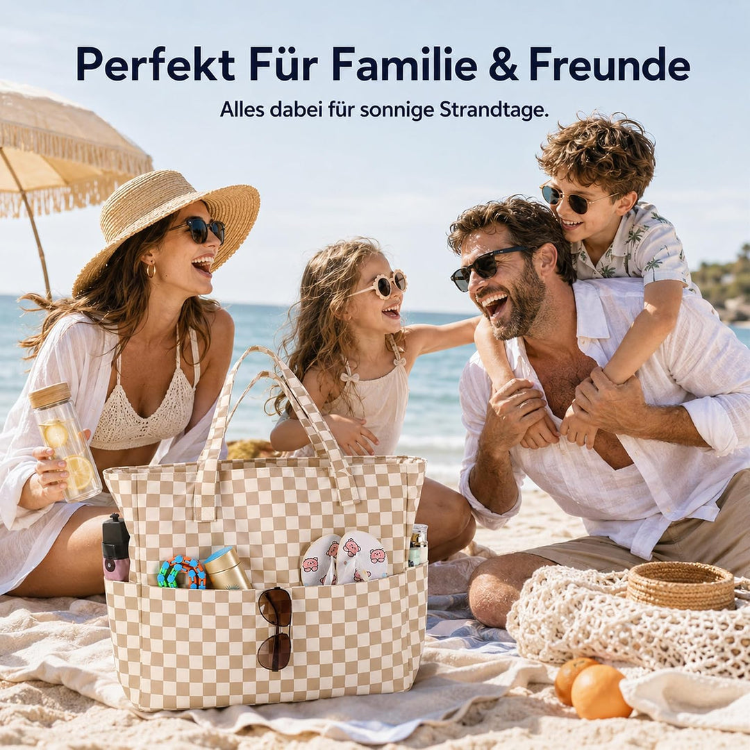 LEDAOU Grosse Strandtasche mit reissverschluss Damen Strandtuch Tote bag &amp; Strandtuch Hausschuhe Was