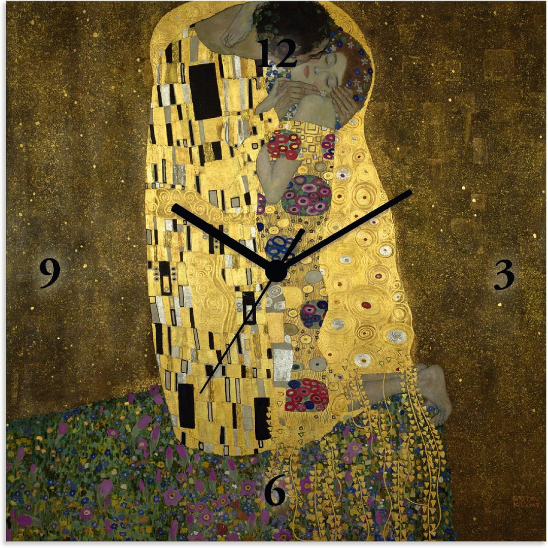 ARTLAND Wanduhr ohne Tickgeräusche Leinwand Quarzuhr 30x30 cm Quadratisch Lautlos Gustav Klimt Der K
