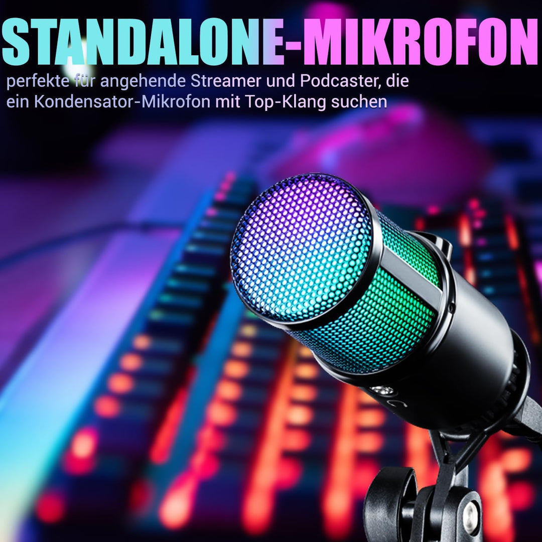 Defender Gaming Mikrofon PC RGB mit Ständer, Streaming Podcast Studio, USB Microphone für PC, Mit 3,