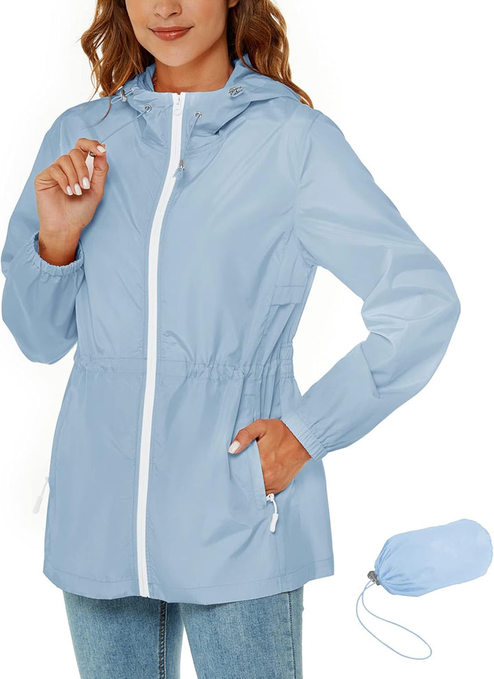 Rapbin Regenjacke Damen Wasserdicht Atmungsaktiv Leicht Outdoorjacke Windbreaker Packbare Regenmante