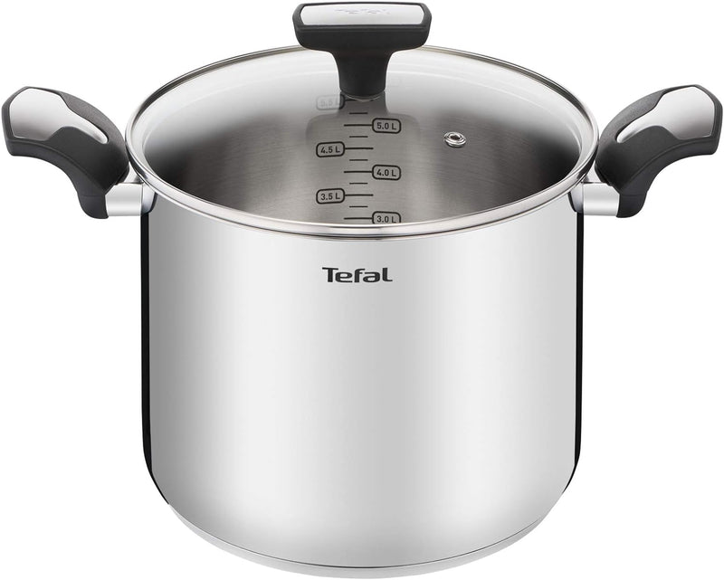 Tefal Emotion Kochtopf, hoch, 22 cm, 6 l, Edelstahl, dicker Boden für gleichmässige Hitzeverteilung,