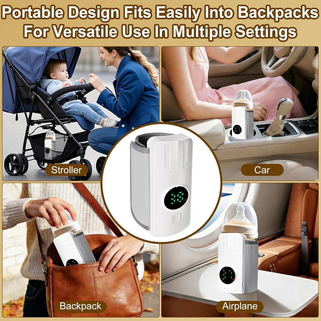 Flaschenwärmer Baby, Unterwegs Babyflaschen Wärmer mit LCD-Display USB-Ladung, 6-Temperaturstufen (3