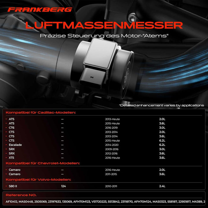 Frankberg Luftmassenmesser LMM Kompatibel mit Corsa E 1.4L 2015-2022 Insignia A G09 2.0L 2008-2017 C