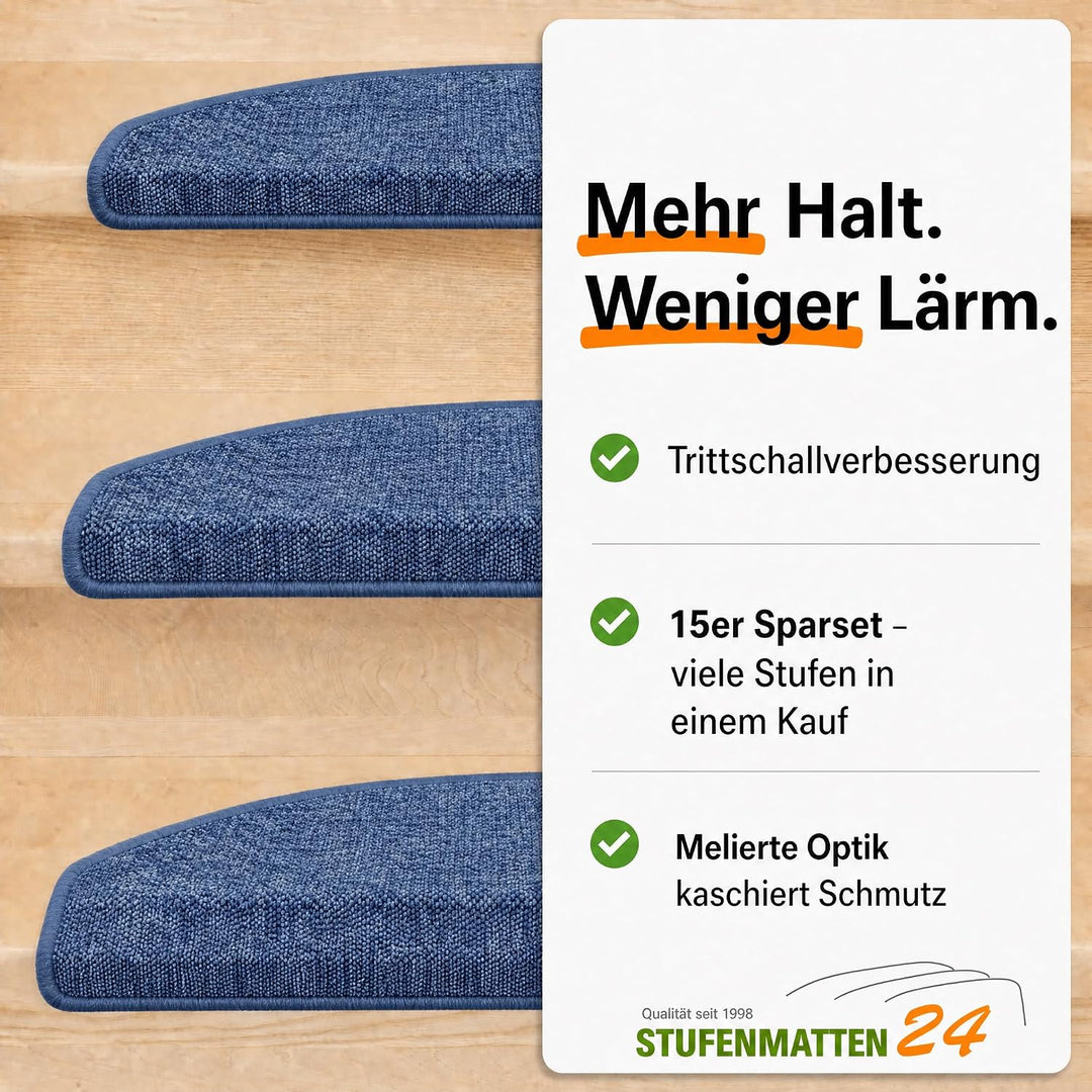 Kettelservice-Metzker Stufenmatten Treppen-Teppich Rambo 15er SparSet 17 Farben (-Blau-)