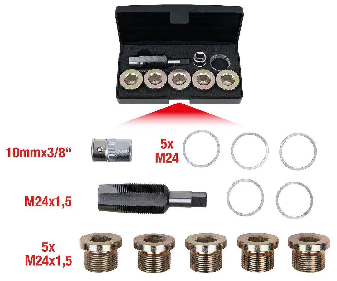 KS Tools 150.4950 Ölablassschrauben-Gewindereparatur-Satz, 12-tlg. M24 x 1,5