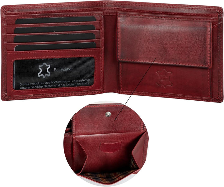 Fa.Volmer ® Leder Geldbörse Herren mit RFID-Schutz - extra-stabile Doppelnaht (4+2 Card - Bordeaux R