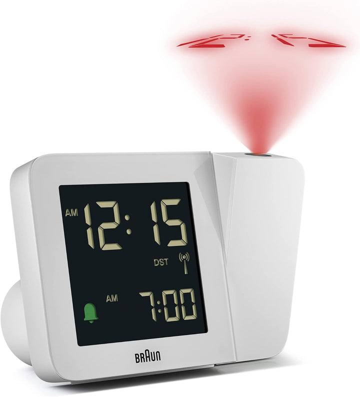 Braun Digitaler Funk-Projektionswecker für die mitteleuropäische Zeitzone (DCF) mit negativem LCD-Di