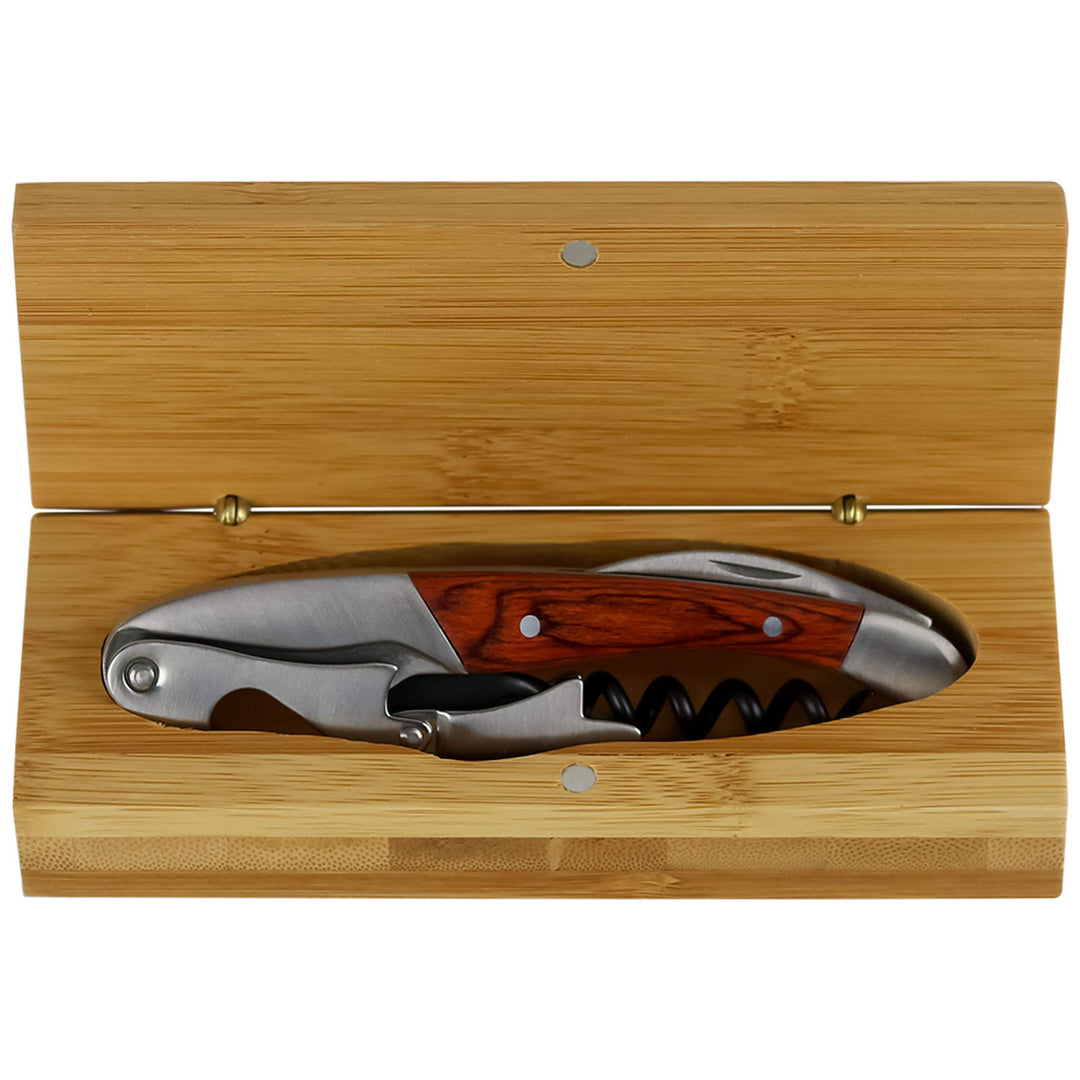 Aperiti 42/TP-WSB Grunwerg 3-IN-1 Kellnermesser in Einer Geschenkschatulle aus Bambus, Edelstahl, 14