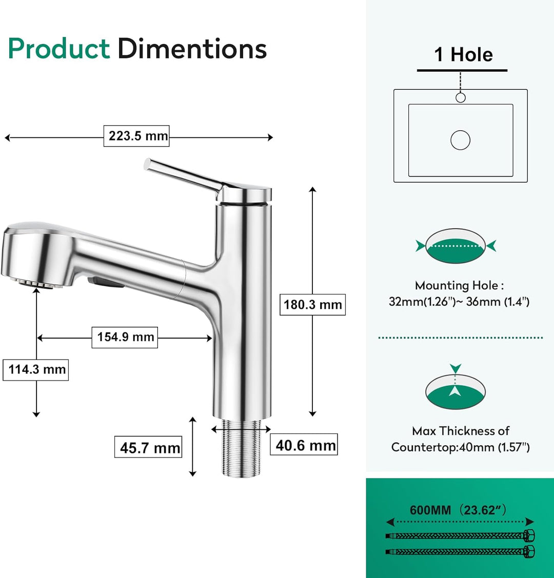 CREA Küchenarmatur Ausziehbar,Wasserhahn Küche mit 2 Strahlarten Geschirrbrause Spültischarmatur mit
