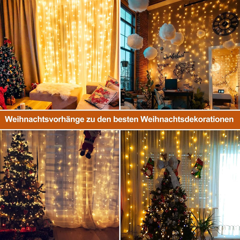 XIBOO 600 LEDs Lichterkette 6m * 3m Lichtervorhang Weihnachtslichter 8 Betriebsarten lichterkettenvo