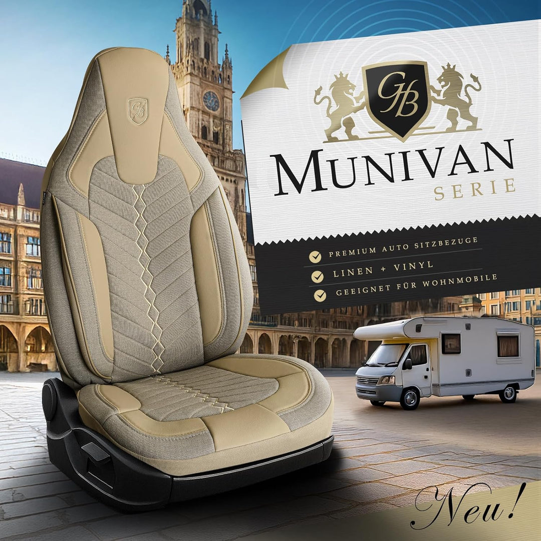 Autositzbezüge Universal für Wohnmobil & Caravan - Vordersitze Auto Sitzbezug aus Leinen, Beige, Air