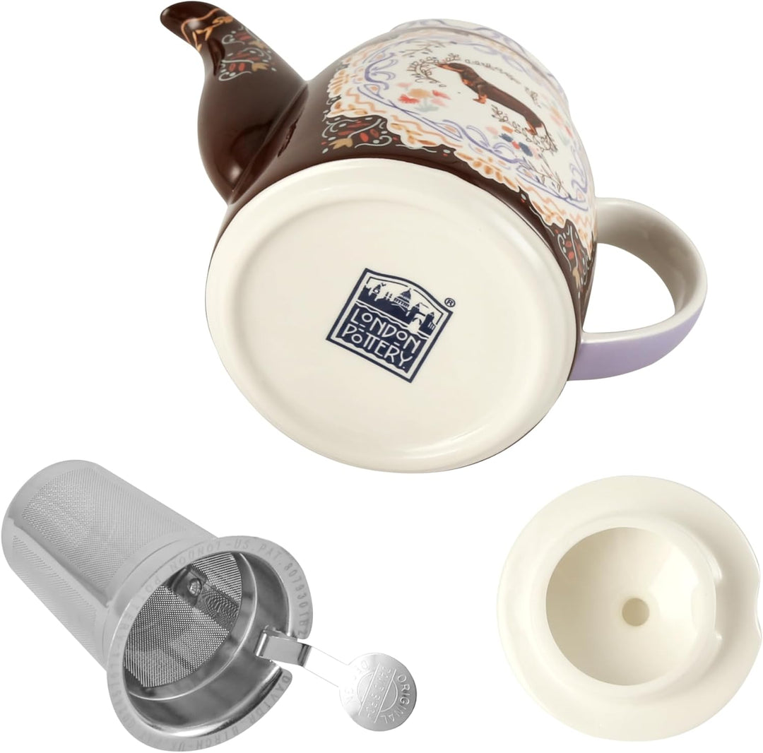 London Pottery Teekannen-Set aus Knochenporzellan, Teekanne und Servierset für einen, Tiermuster, Te