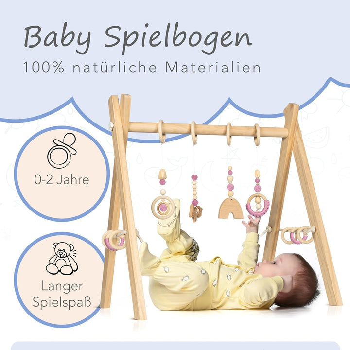 Spielbogen Baby aus Holz für Mädchen - Schadstofffreis Spieltrapez Baby Spielzeug ab 0 Monaten für W