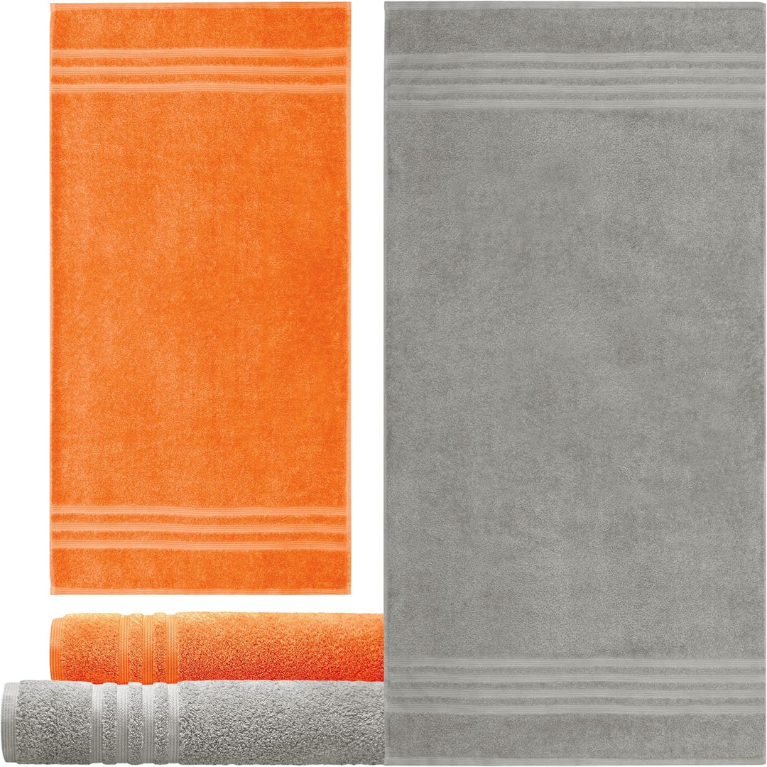 Lashuma Handtücher Gross im Set London, 50x100 – 70x140 Badetücher Set, Farbe: Orange - Stein Grau 4