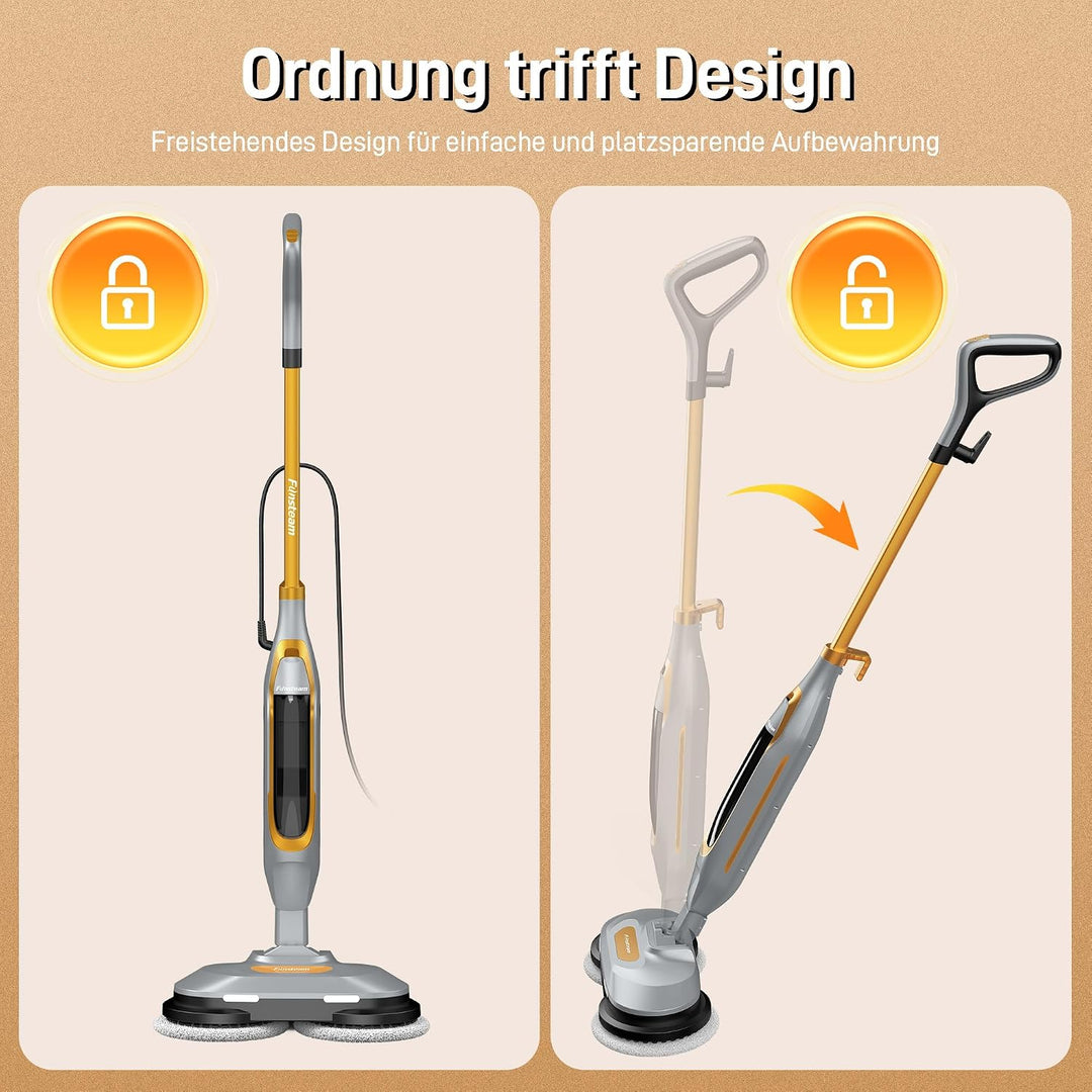 Dampfreiniger Steam Mop mit Doppelrotation und Eigenantrieb | 6 waschbare Mikrofaser-Pads, 4 Reinigu