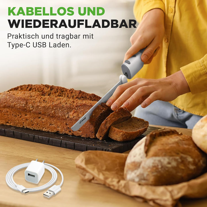 Nutrichef Elektrisches Küchenmesser – Akku-Messer mit Edelstahlklingen, USB-C, Weiss Für Truthahn, F