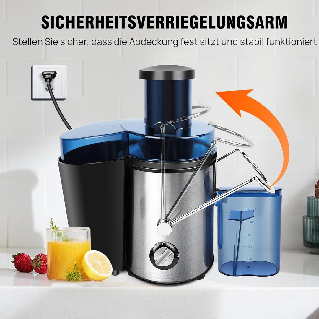 Entsafter für Obst und Gemüse in Edelstahl, Extraktor Power 400W Zentrifugaler 65 MM Einfüllöffnung