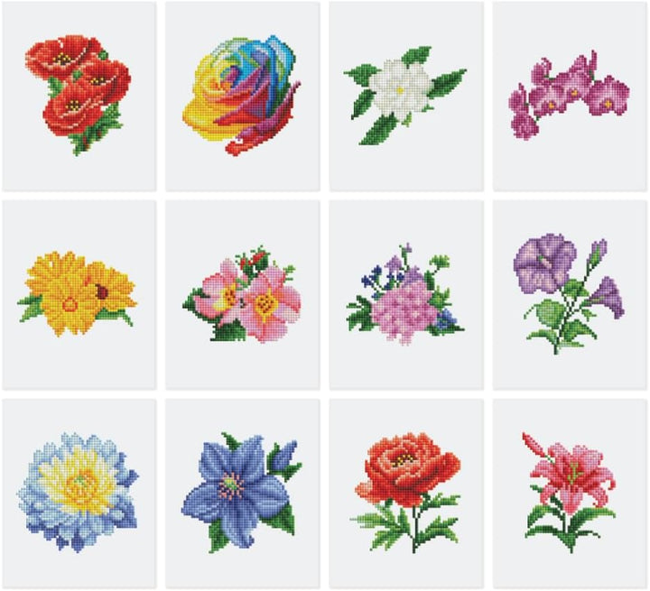 Figured'Art Mini Serie Diamond Painting Erwachsene - Blumen 2 - Premium-Box mit 12 Stück 15x18 cm 5D