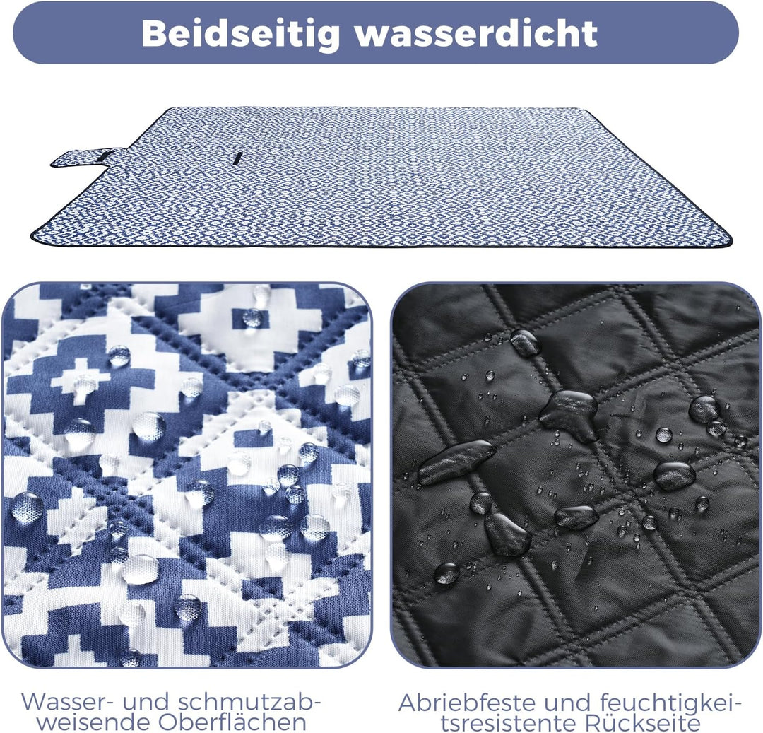 Oak & Tea Picknickdecke 150 x 200 cm, wasserdicht & isolierend, Grosse Faltbare Strandmatte, Camping