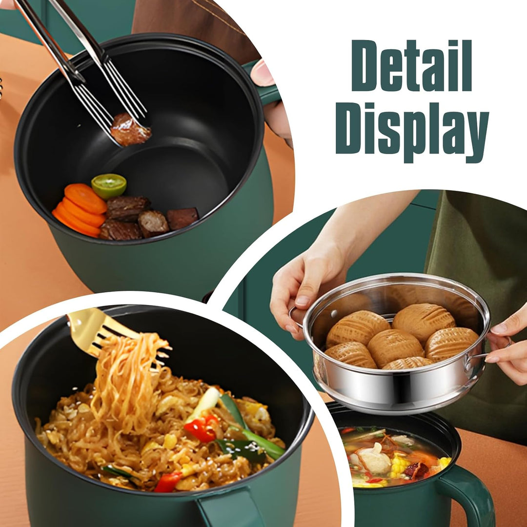 Elektrische Hot Pot 1.5L, Tragbare Mini Antihaft Multikocher, Elektrischer Kochtopf Mit Dampfgarer,